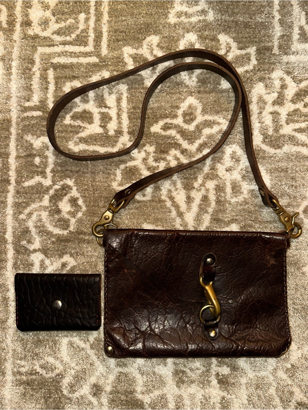 Handmade bison leather purse and wallet